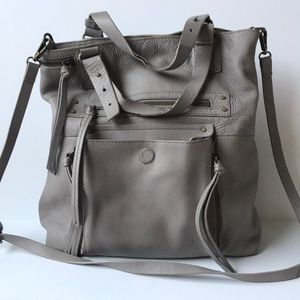 Sundance Leather Crossbody Tote Handbag Grey